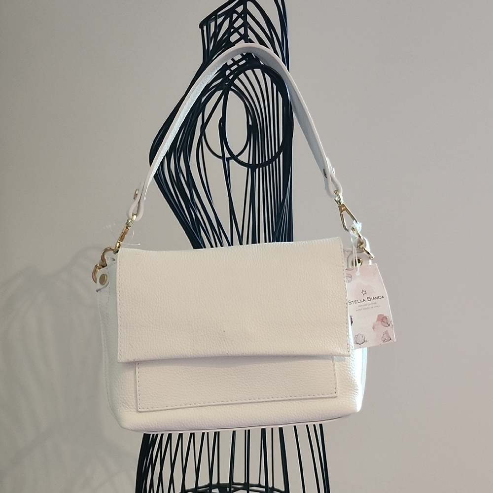 Chic White Crossbody Bag with Gold Accents